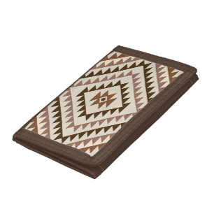 Aztec Diamond Motif Design Browns+Cream Trifold Wallet
