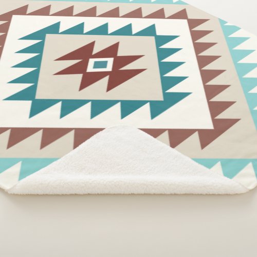 Aztec Diamond Motif Design Teals Creams Browns Sherpa Blanket