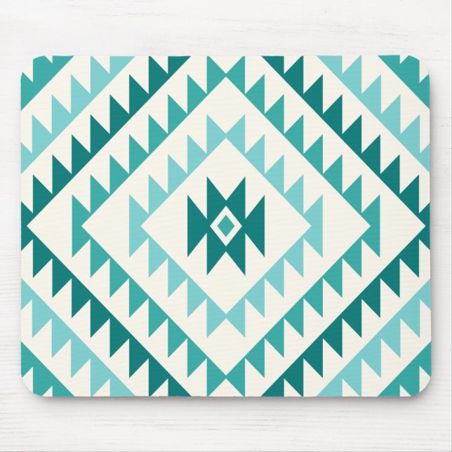 Aztec Diamond Motif (v) Design Teals & Cream Mouse Pad (Front)