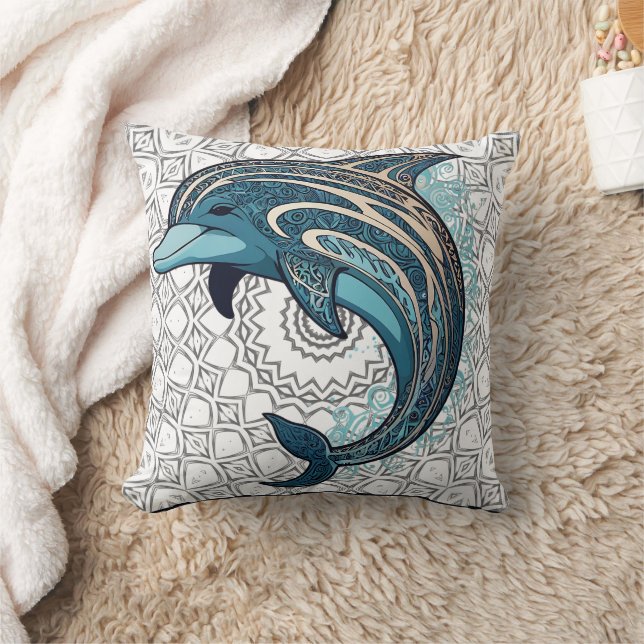 Aztec Dolphin Big Print Throw Pillow (Blanket)