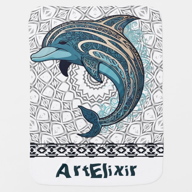 Aztec Dolphin Print Baby Blanket (Front)