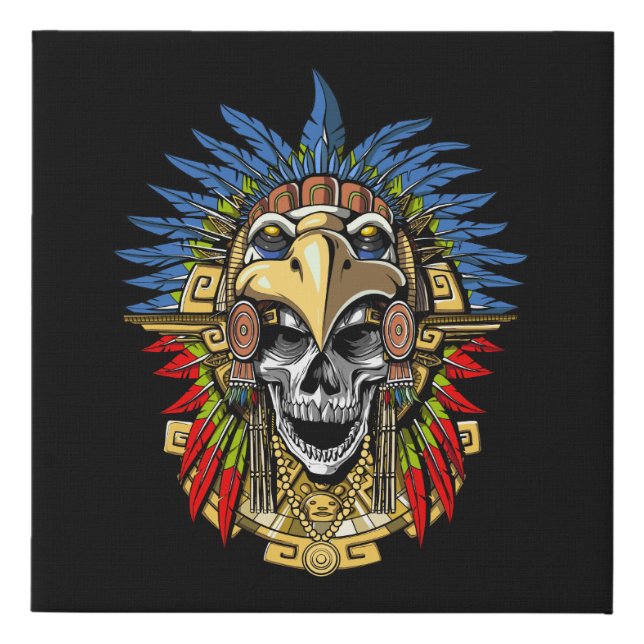 Aztec Eagle Skull Native Indian Warrior Mask Faux Canvas Print (Front)