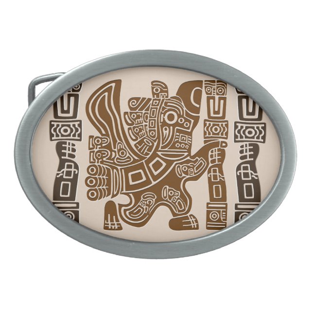 Aztec Eagle Warrior Tribal Ancient Art Belt Buckle (Front)
