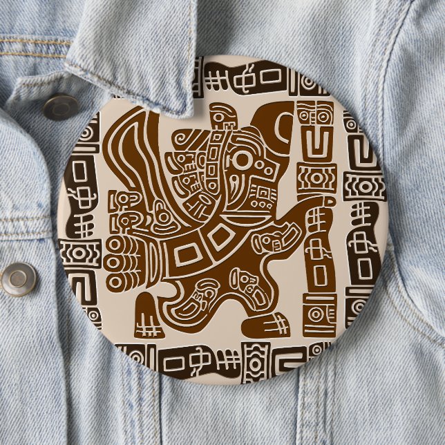 Aztec Eagle Warrior Tribal Ancient Art Button (In Situ)