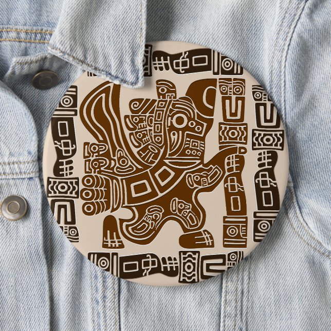 Aztec Eagle Warrior Tribal Ancient Art Button (In Situ)
