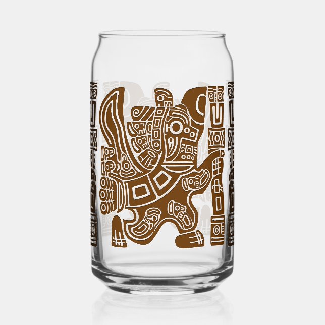 Aztec Eagle Warrior Tribal Ancient Art Can Glass (Front)
