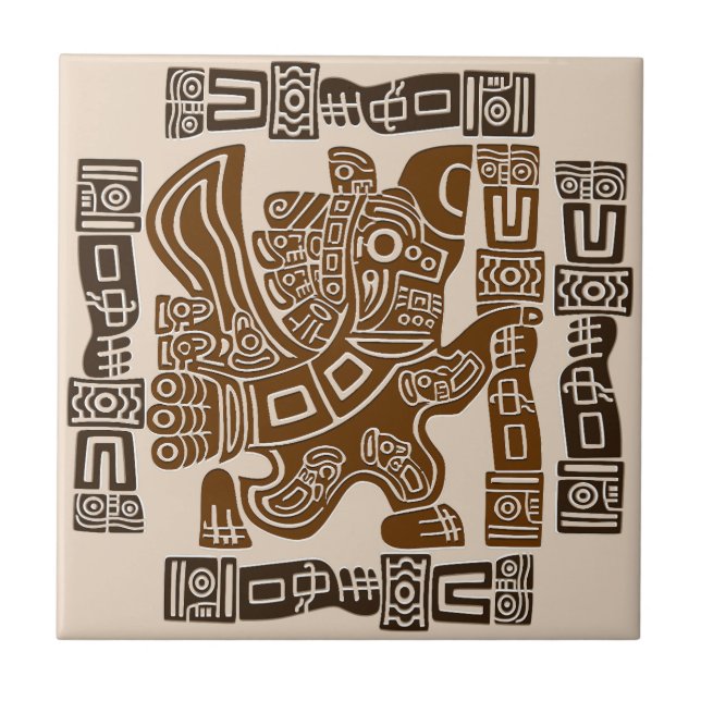 Aztec Eagle Warrior Tribal Ancient Art Ceramic Tile (Front)