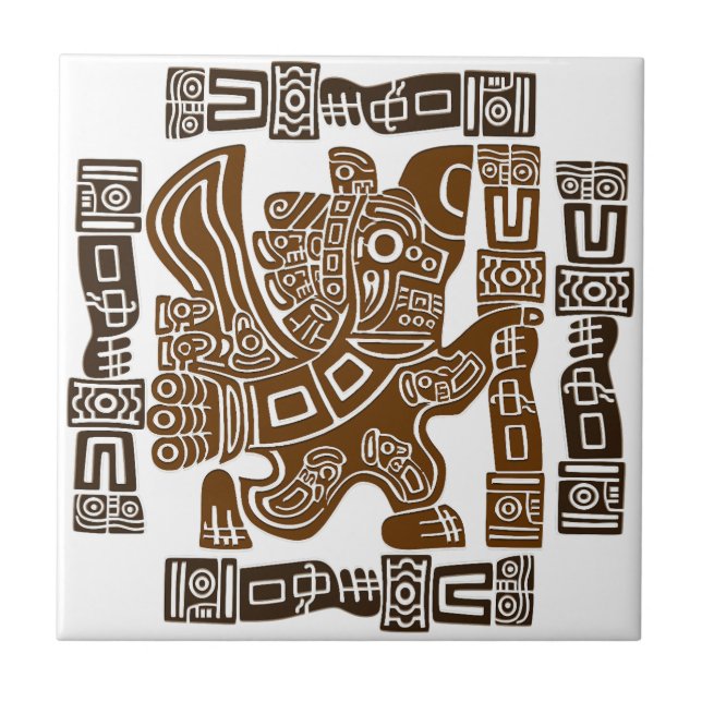 Aztec Eagle Warrior Tribal Ancient Art Ceramic Tile (Front)