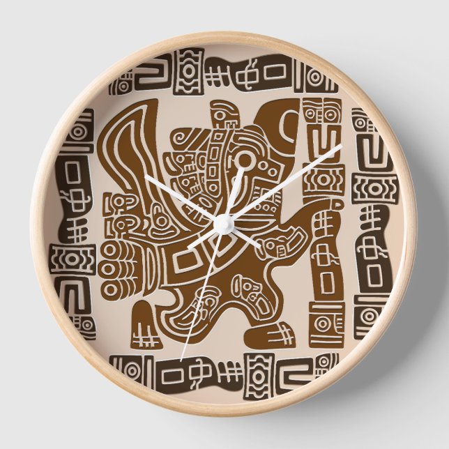 Aztec Eagle Warrior Tribal Ancient Art Clock (Front)