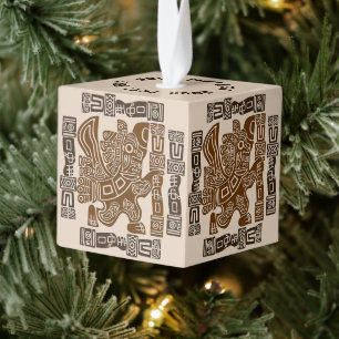 Aztec Eagle Warrior Tribal Ancient Art Cube Ornament