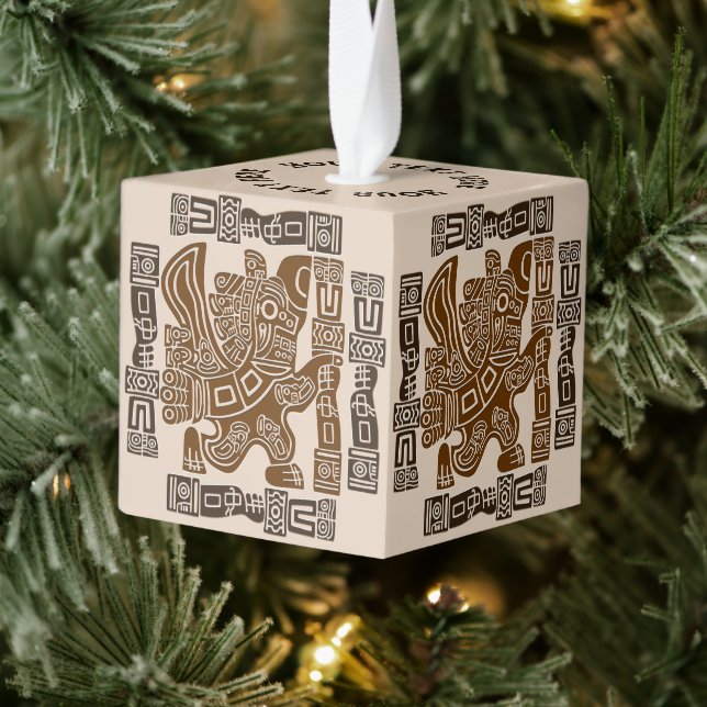 Aztec Eagle Warrior Tribal Ancient Art Cube Ornament (Tree)