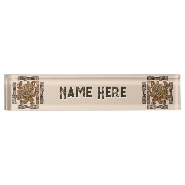 Aztec Eagle Warrior Tribal Ancient Art Desk Name Plate (Front)