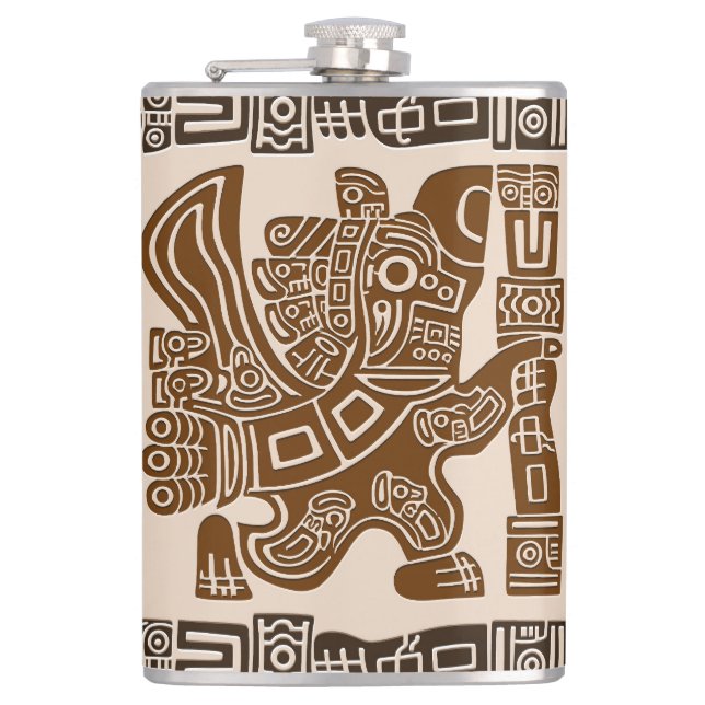 Aztec Eagle Warrior Tribal Ancient Art Flask (Front)