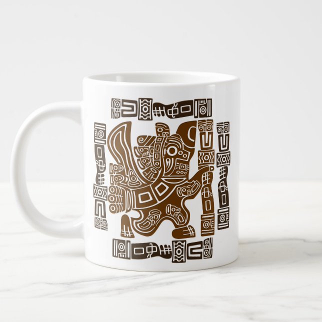 Aztec Eagle Warrior Tribal Ancient Art Giant Coffee Mug (Left)