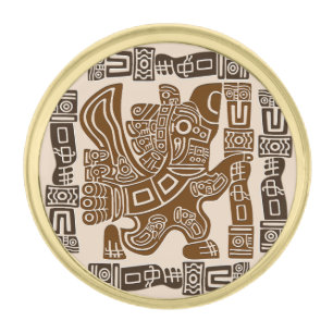 Aztec Eagle Warrior Tribal Ancient Art Gold Finish Lapel Pin