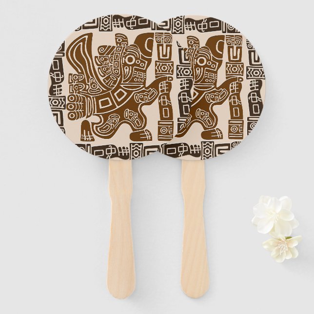 Aztec Eagle Warrior Tribal Ancient Art Hand Fan (Front and Back)