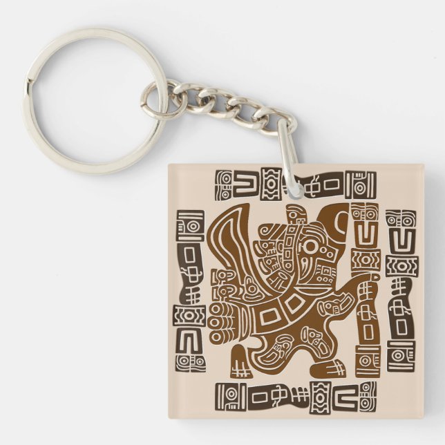 Aztec Eagle Warrior Tribal Ancient Art Keychain (Front)
