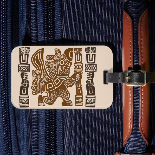Aztec Eagle Warrior Tribal Ancient Art Luggage Tag (Front Insitu 4)