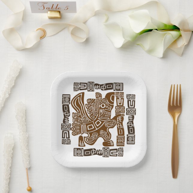 Aztec Eagle Warrior Tribal Ancient Art Paper Plates (Wedding)