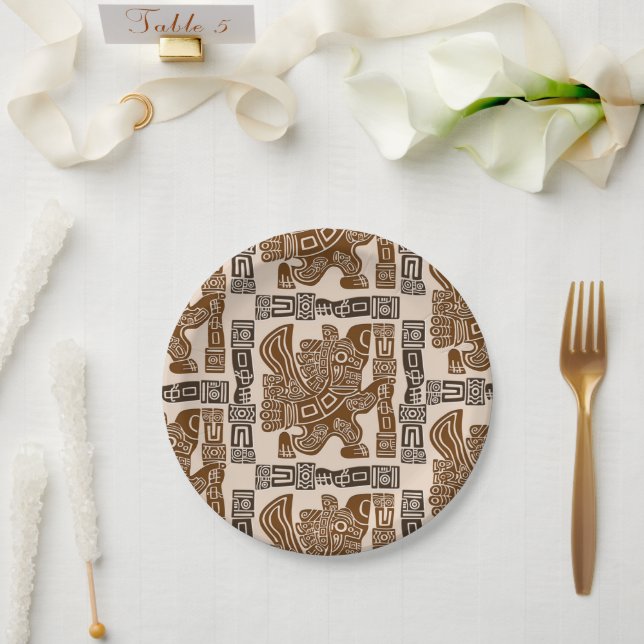 Aztec Eagle Warrior Tribal Ancient Art Paper Plates (Wedding)