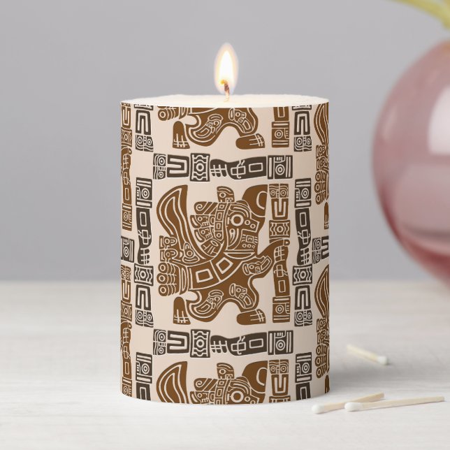 Aztec Eagle Warrior Tribal Ancient Art Pillar Candle (In Situ)