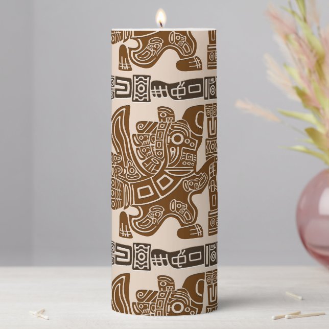 Aztec Eagle Warrior Tribal Ancient Art Pillar Candle (In Situ)