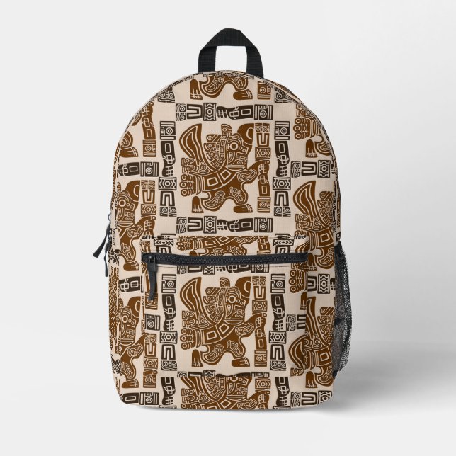 Aztec Eagle Warrior Tribal Ancient Art Printed Backpack (Front)