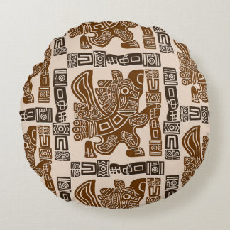 Aztec Eagle Warrior Tribal Ancient Art Round Pillow