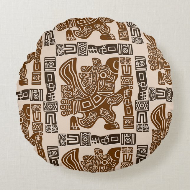 Aztec Eagle Warrior Tribal Ancient Art Round Pillow (Front)