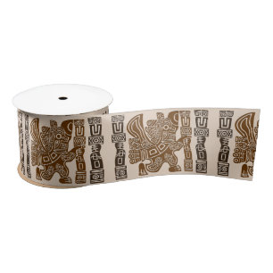 Aztec Eagle Warrior Tribal Ancient Art Satin Ribbon