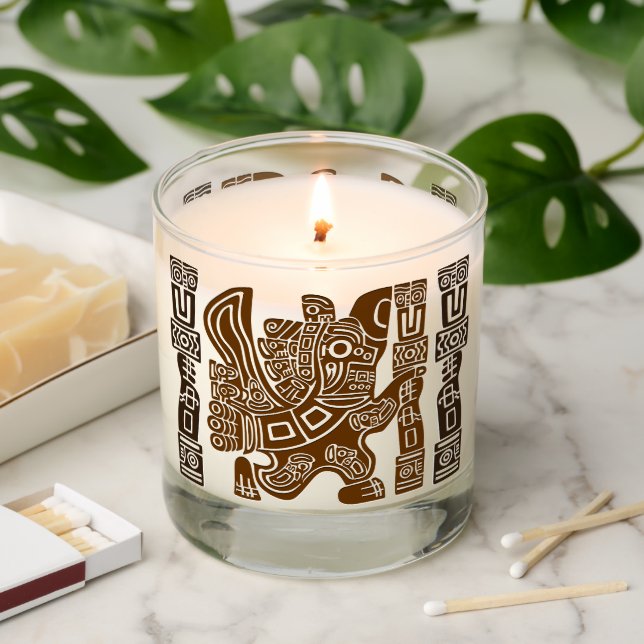 Aztec Eagle Warrior Tribal Ancient Art Scented Candle (Lit)