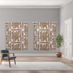 Aztec Eagle Warrior Tribal Ancient Art Sheer Curtains