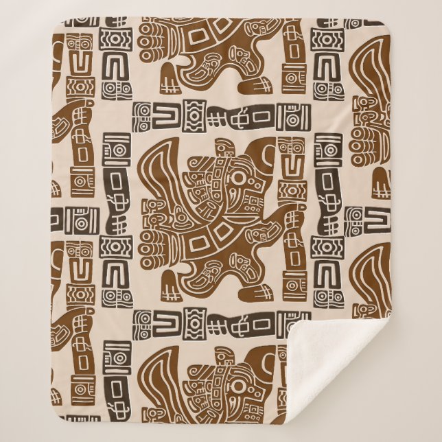 Aztec Eagle Warrior Tribal Ancient Art Sherpa Blanket (Front)