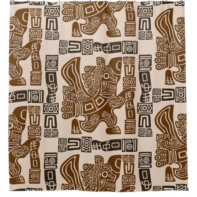 Aztec Eagle Warrior Tribal Ancient Art Shower Curtain (Front)