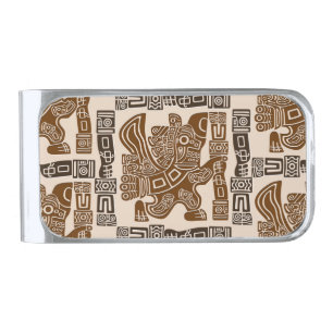 Aztec Eagle Warrior Tribal Ancient Art Silver Finish Money Clip