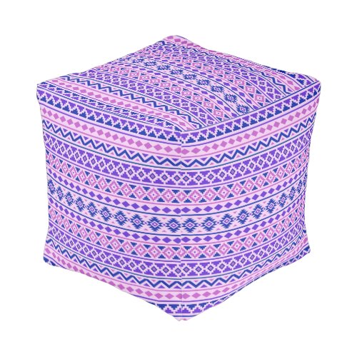 Aztec Essence II Pattern Pinks Blue Purple Pouf