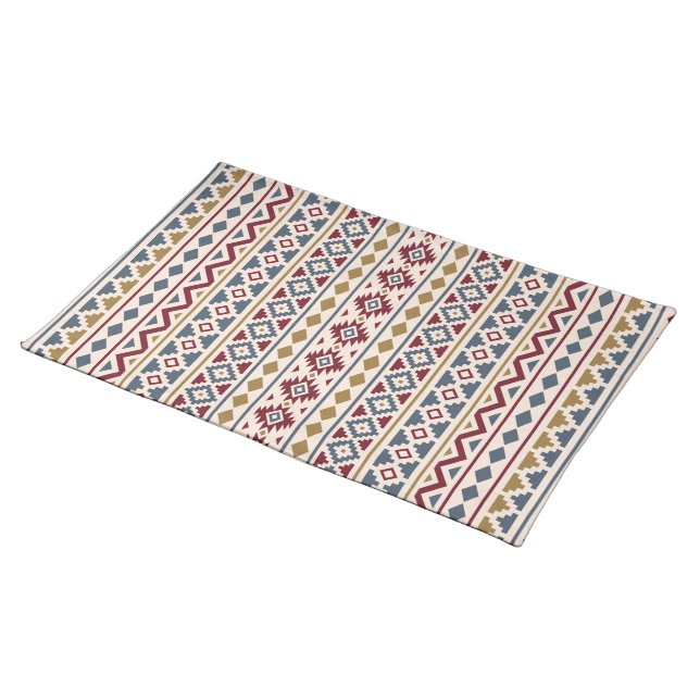 Aztec Essence II (V) Ptn Red Blue Gold Cream Placemat (On Table)