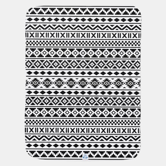 Aztec Essence Pattern Black on White Receiving Blanket (Back)
