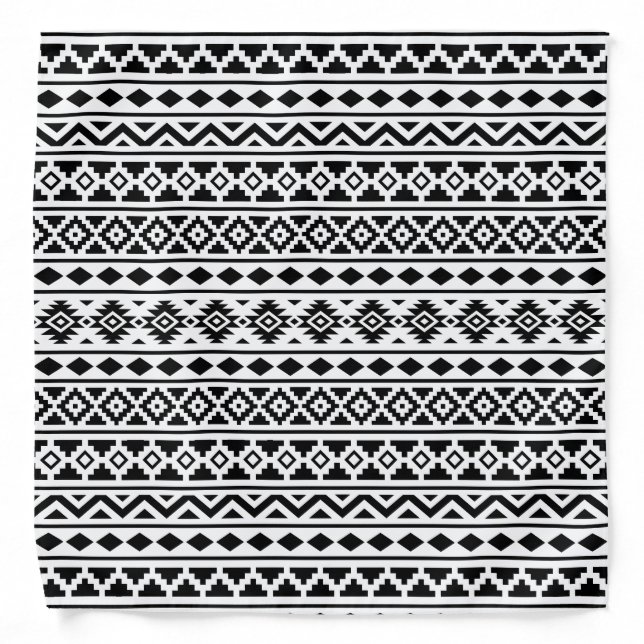 Aztec Essence Pattern II Black on White Bandana (Front)
