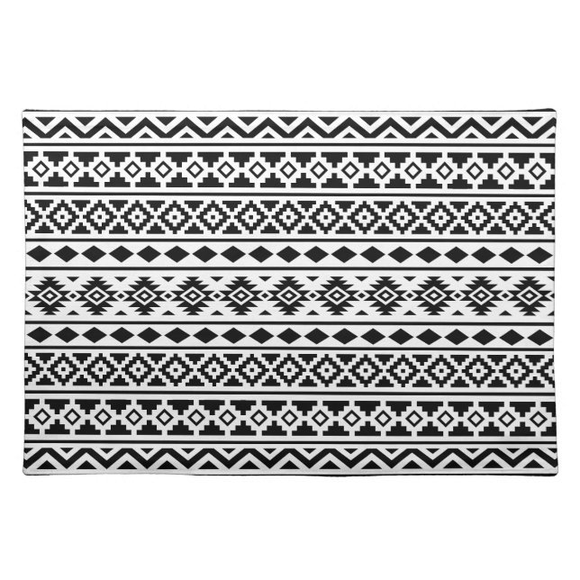 Aztec Essence Pattern II Black on White Cloth Placemat (Front)