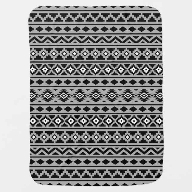 Aztec Essence Pattern II Black White Gray Baby Blanket (Front)