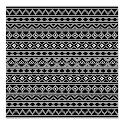 Aztec Essence Pattern II Black White Gray Poster