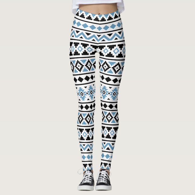 Aztec Essence Pattern II Blue Black White Leggings (Front)
