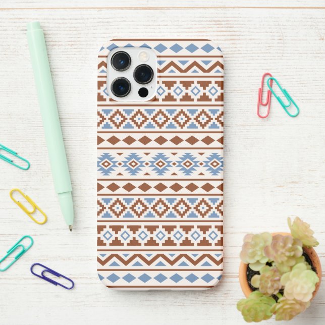 Aztec Essence Pattern II Rust Blue Cream iPhone Case (On Desk)