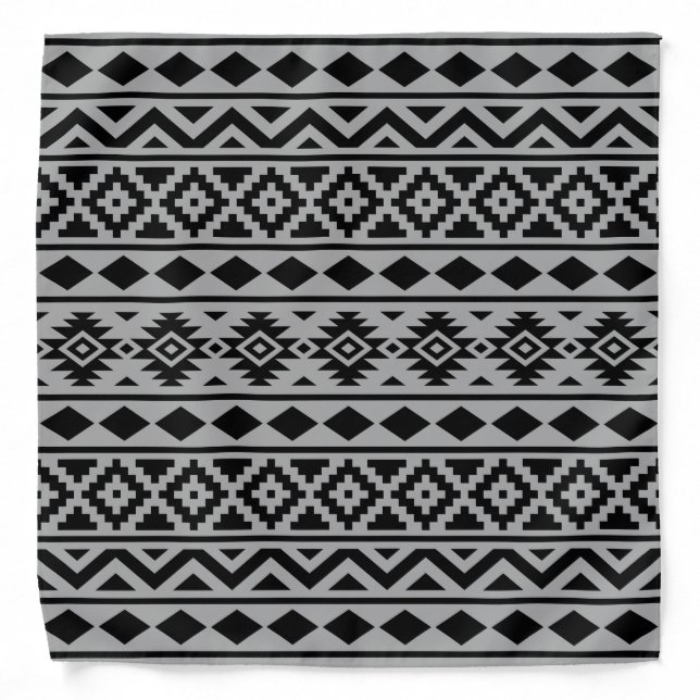 Aztec Essence Pattern III Black on Grey Bandana (Front)