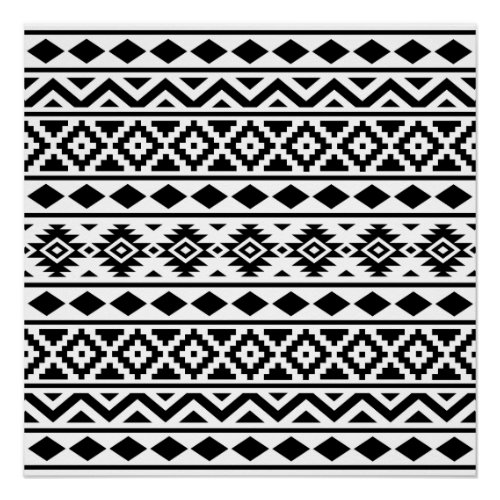 Aztec Essence Pattern III Black on White Poster