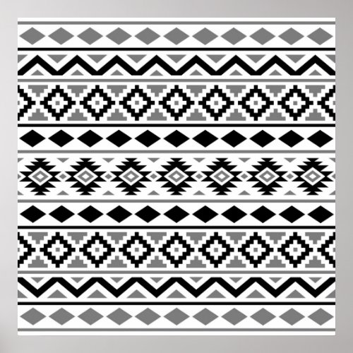 Aztec Essence Pattern III Black White Gray Poster