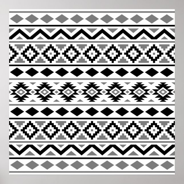 Aztec Essence Pattern III Black White Gray Poster (Front)