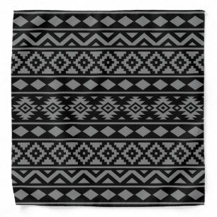Aztec Essence Pattern III Grey on Black Bandana