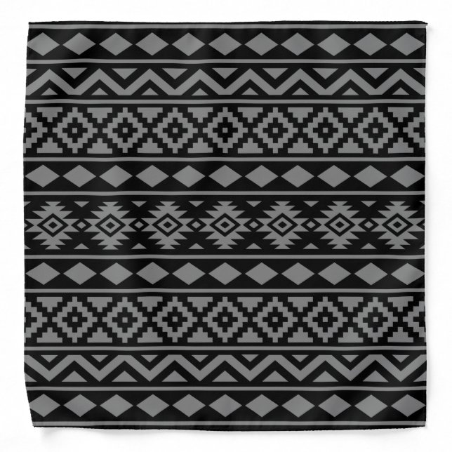 Aztec Essence Pattern III Grey on Black Bandana (Front)